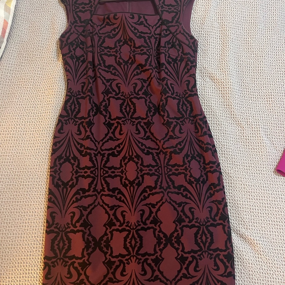 Tahari Burgundy and Black Mini Dress